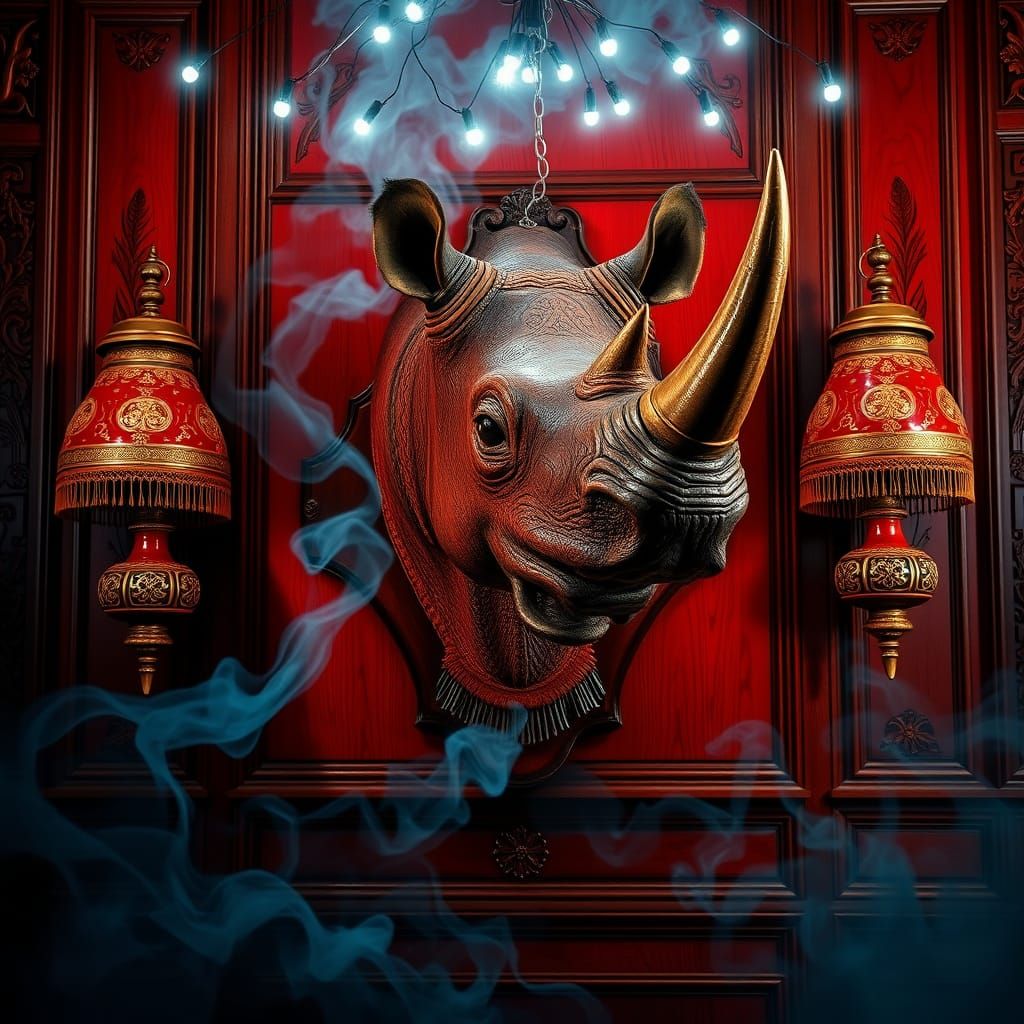 Majestic Javan Rhino Head in Dark, Moody Atmosphere