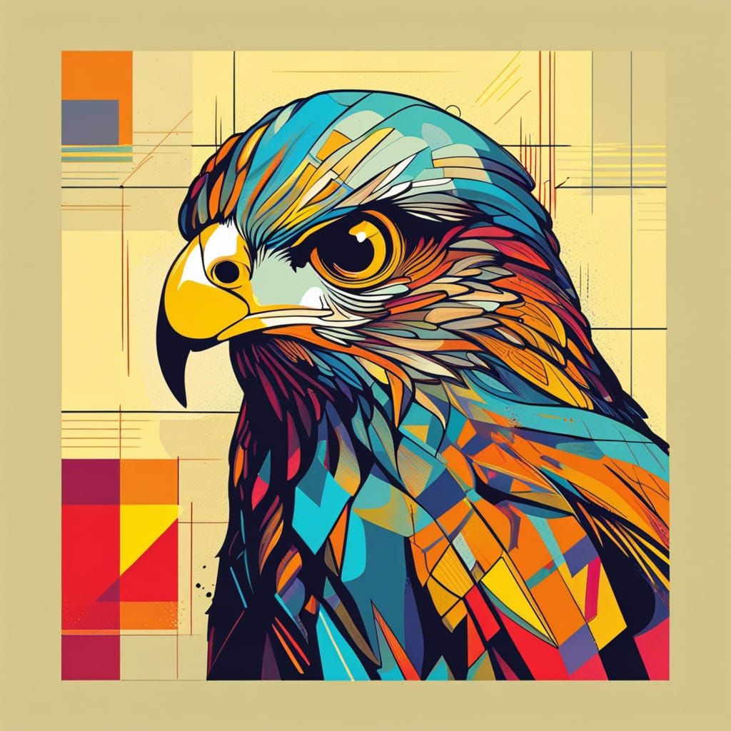 Pop Art Hawk in Geometric Bauhaus Style