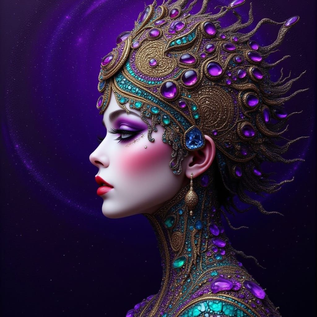 Surreal Princess Portrait with Jewels and Filigree