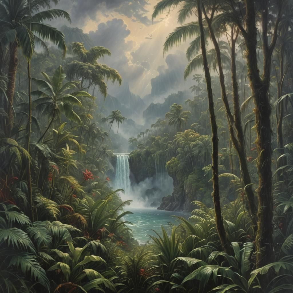 Niagara Falls Hidden in a Rainforest During a Storm