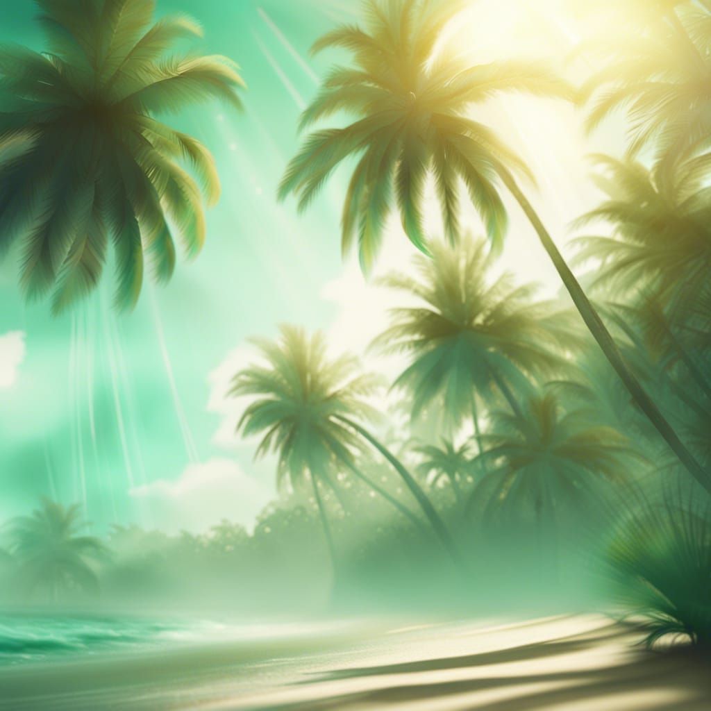 Tropical Beach Palm Trees in Watercolor Style