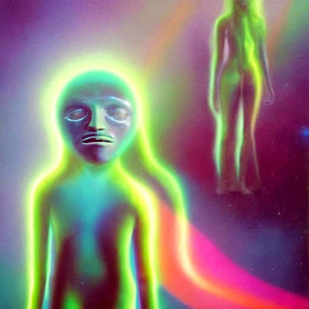 Ethereal Humanoid Figure in Iridescent Light