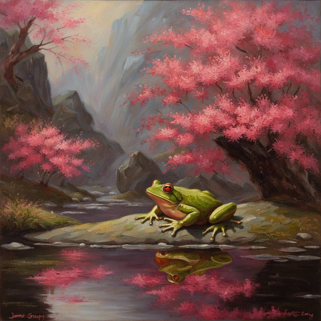 High Gothic Frog in Cherry Blossom Forest
