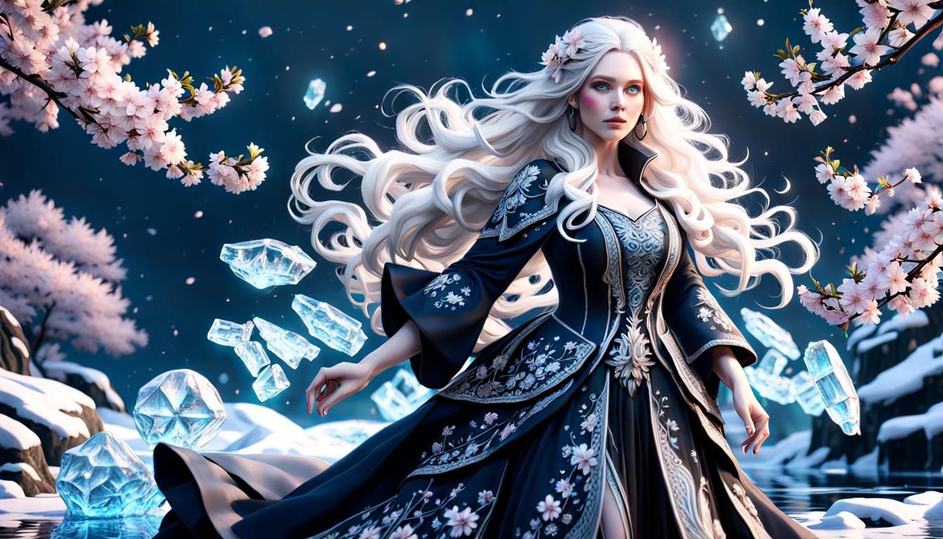 Bioluminescent Ice Woman Portrait in Hyperrealism