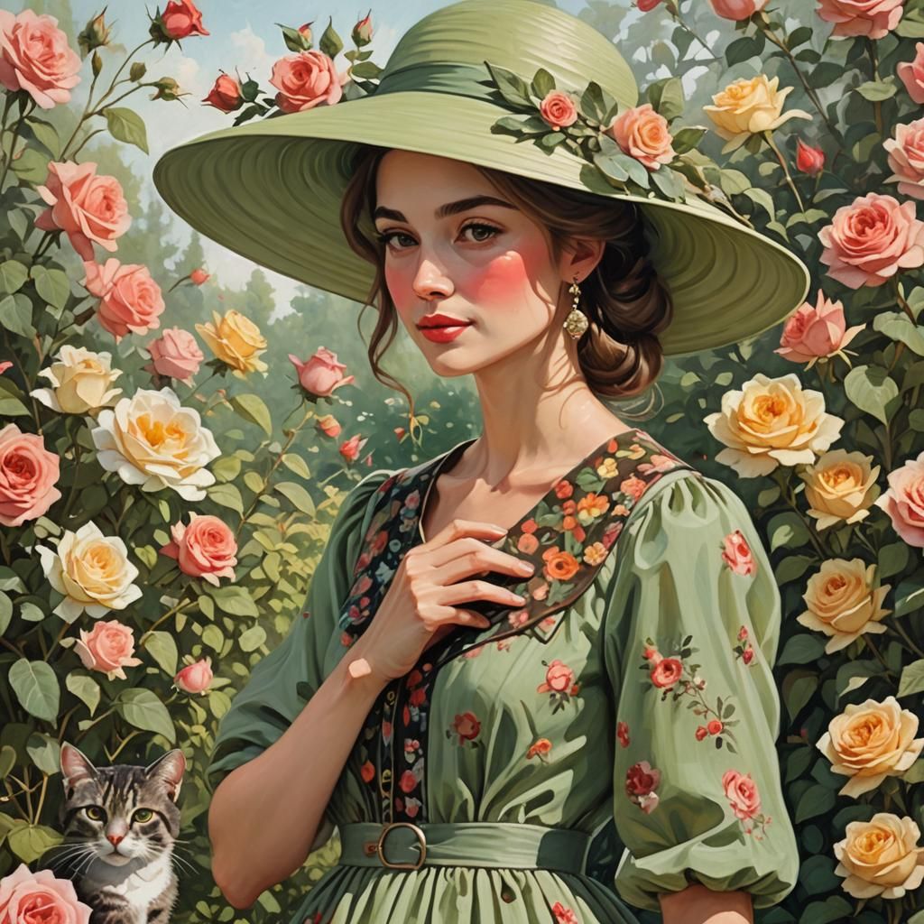 Woman Picking Roses as Cel-Shaded Anime Art