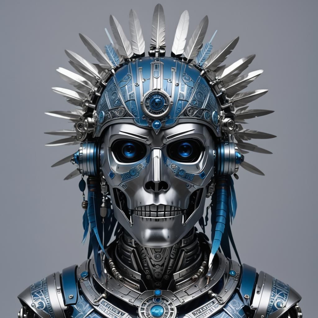 Futuristic Robot with Native American Headdress