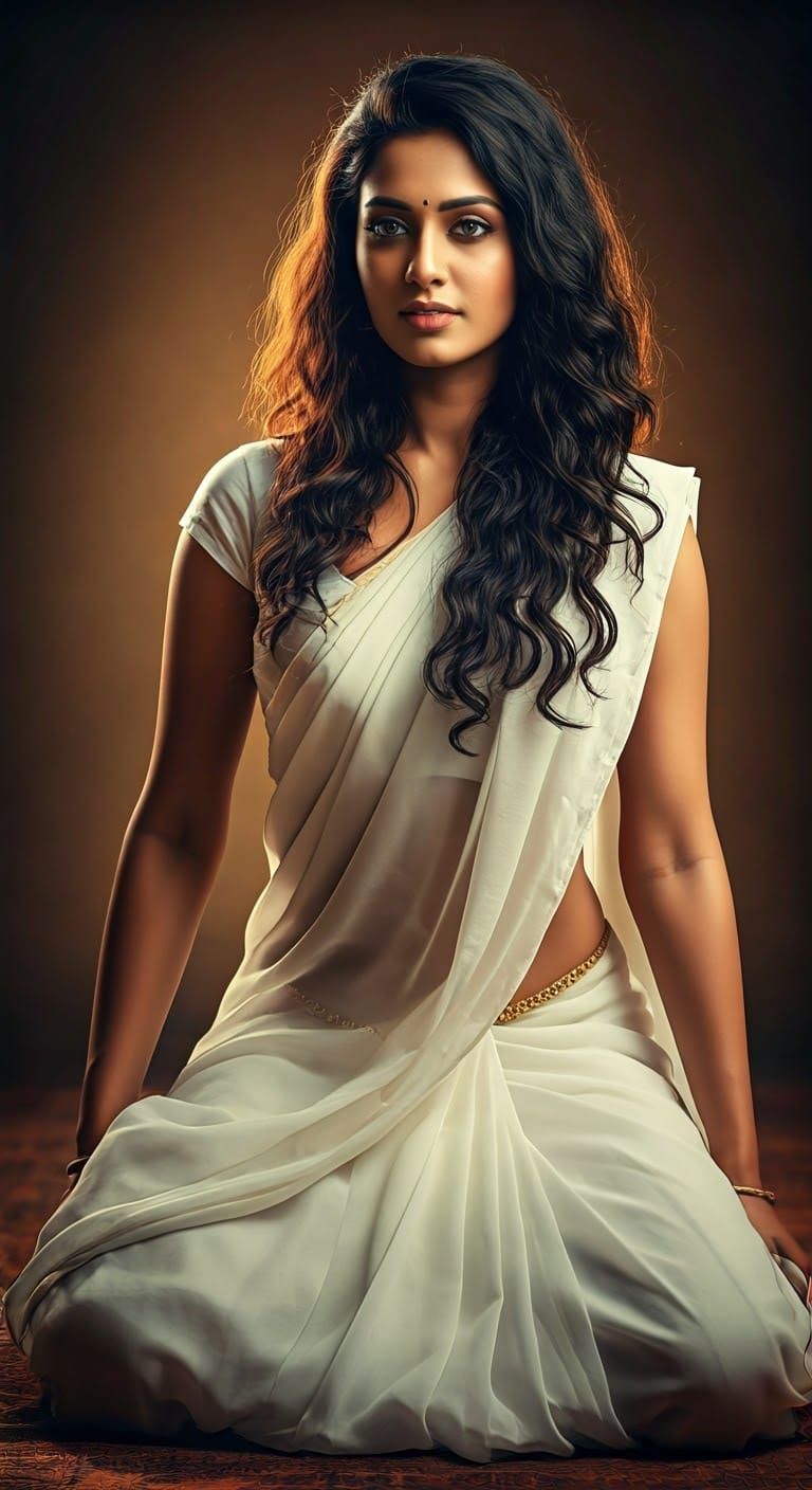 Sultry Kerala Goddess in Yoga Asana, Radiant in Sheer White....
