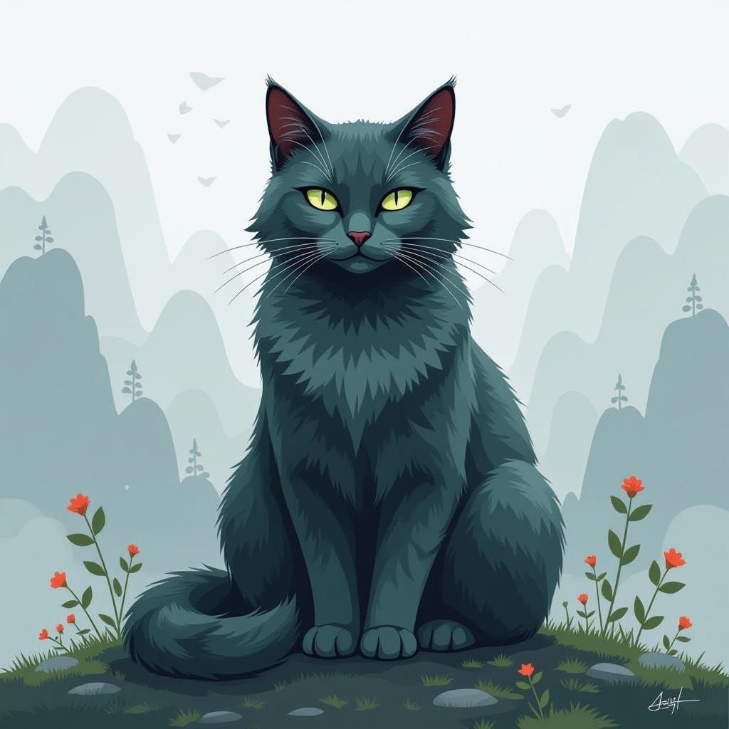 Mystical Stone Cat in Surrealist Style