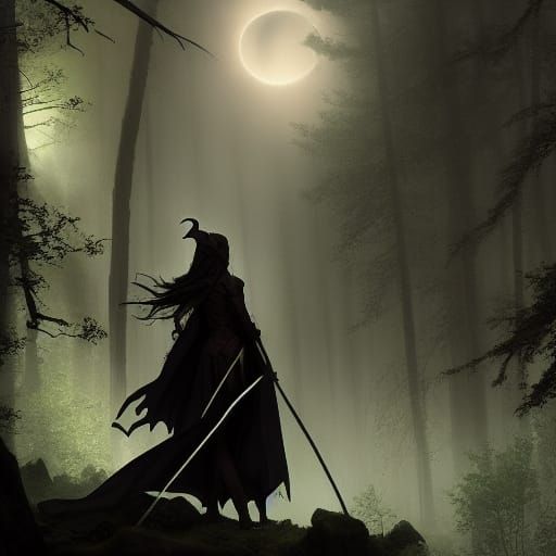 Cloaked Elf Archer in Dark Fantasy Landscape