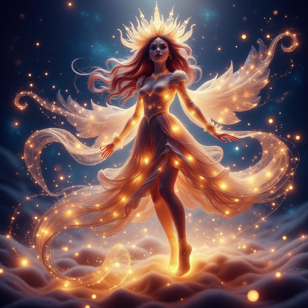 Magical Girl Transforms Amidst Cosmic Swirls