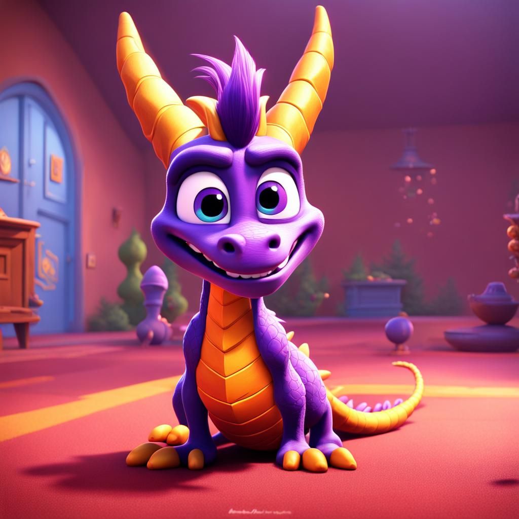 Spyro's Mournful Reaction: Pixar-Style 3D Art