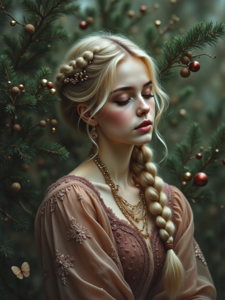 Mysterious Woman Sleeping in Pine Forest