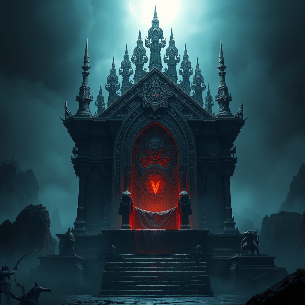 Majestic Dark Fantasy Archthrone in Rich, Mystical Hues