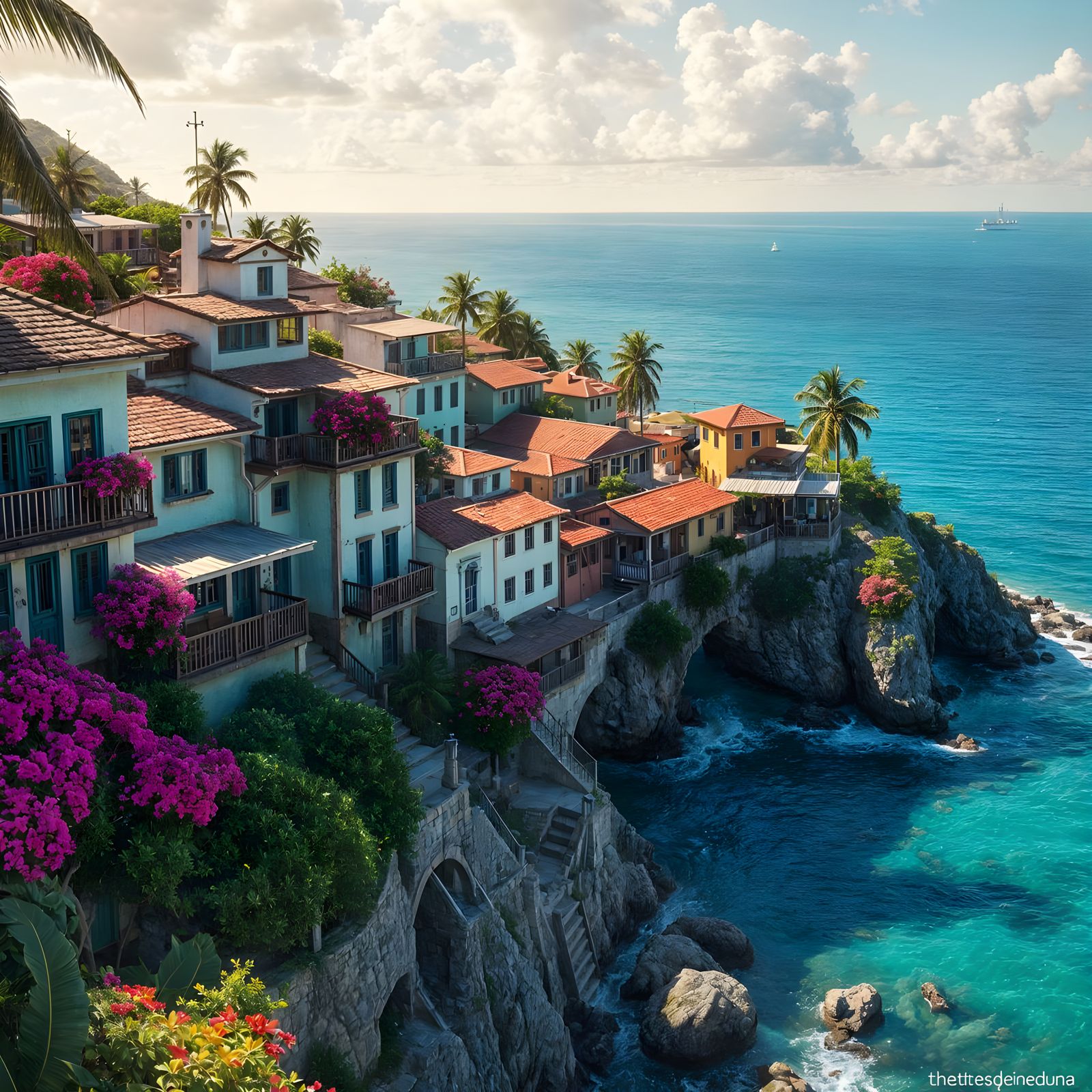 Caribbean Village with Dutch Colonial Architecture