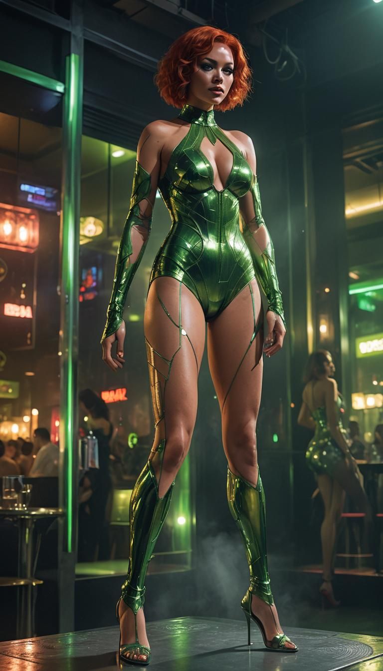 Amazonian Woman Strides Confidently into Nightclub