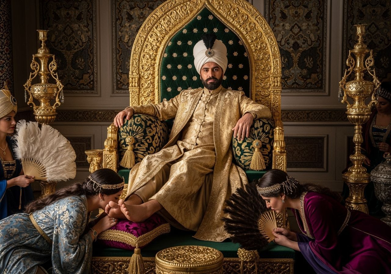Ottoman Sultan on Jeweled Throne, Courtroom Photography Styl...
