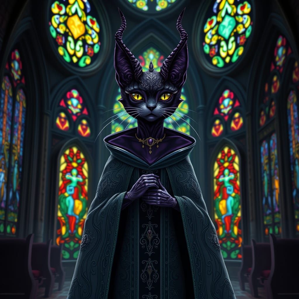 Felix the Cat Priestess in Dark Fantasy Style