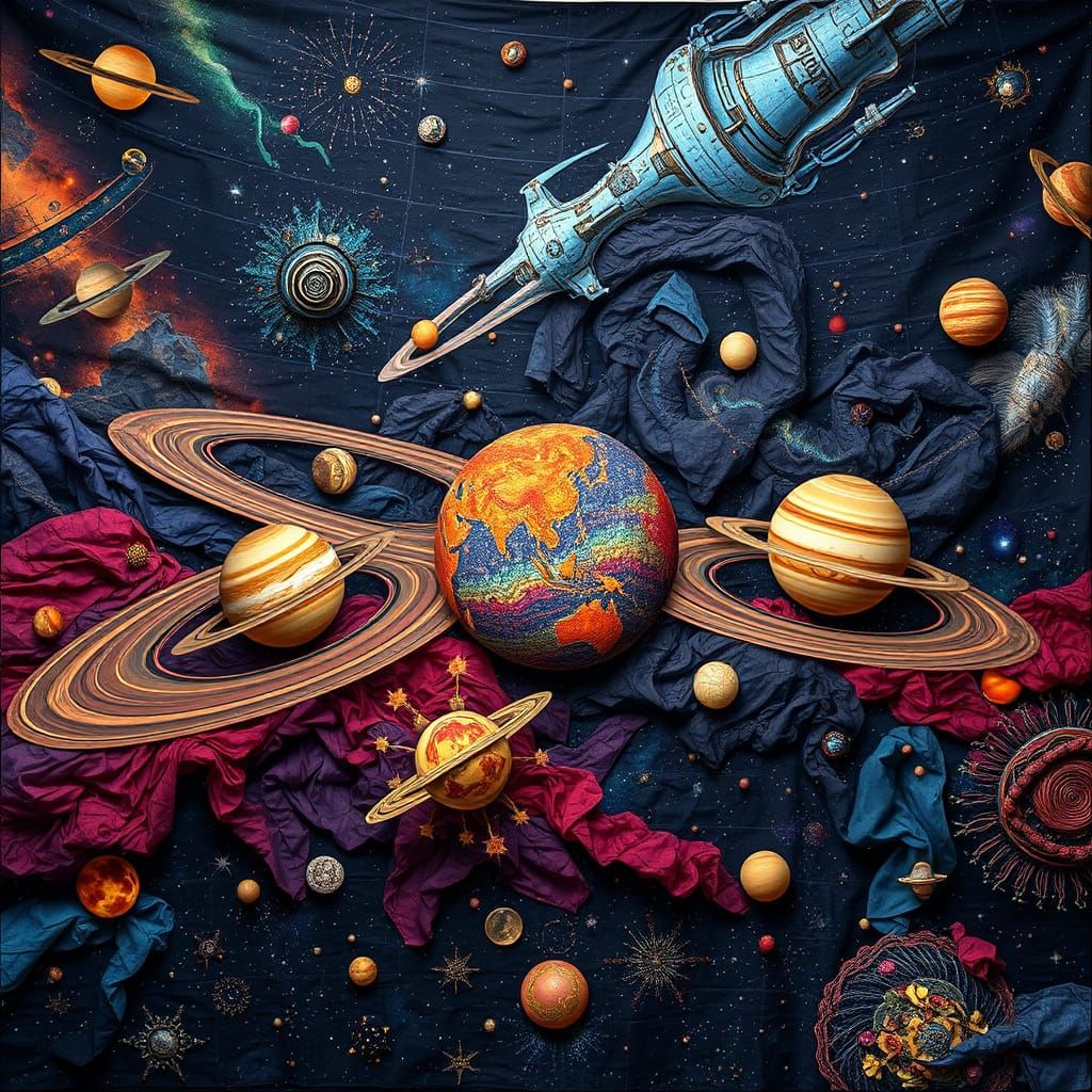 Cosmic Tapestry of the Solar System in Vibrant Fabrics