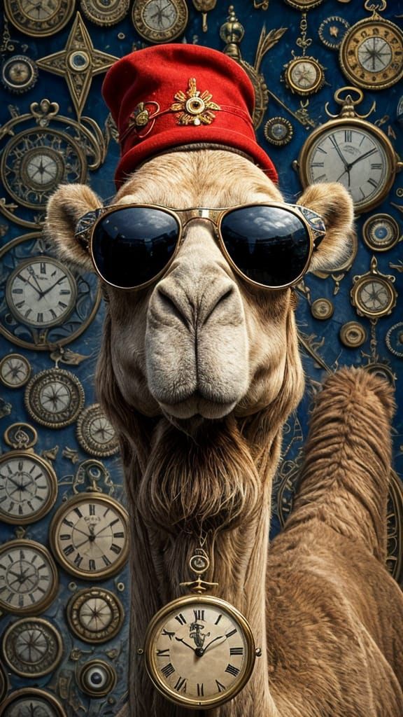 Surreal Camel with Fez and Sunglasses