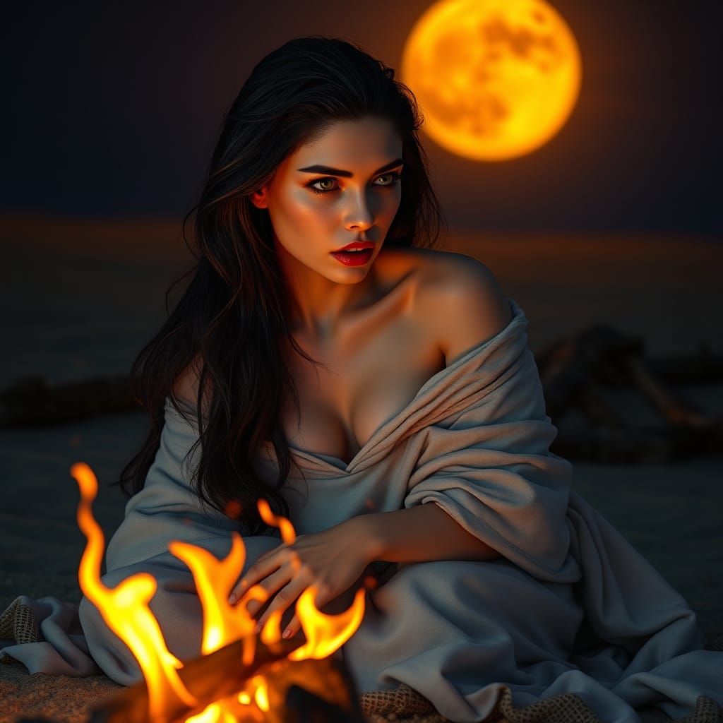 Vampire Queen on a Beach at Night