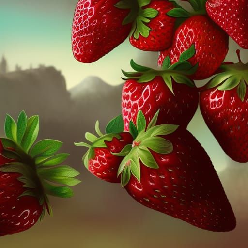 Needlepoint Fresh Strawberries: Detailed Matte Painting
