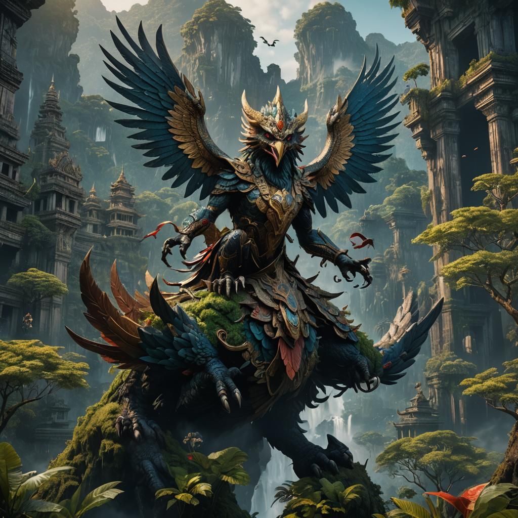 Garuda Pancasila: Detailed Matte Painting in Deep Color