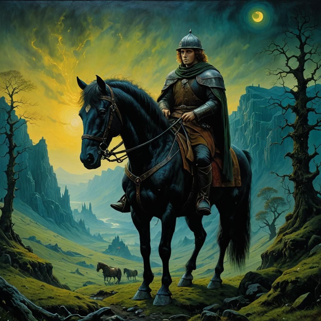 Samwise Gamgee at Barad-Dûr: A Surreal Oil Painting