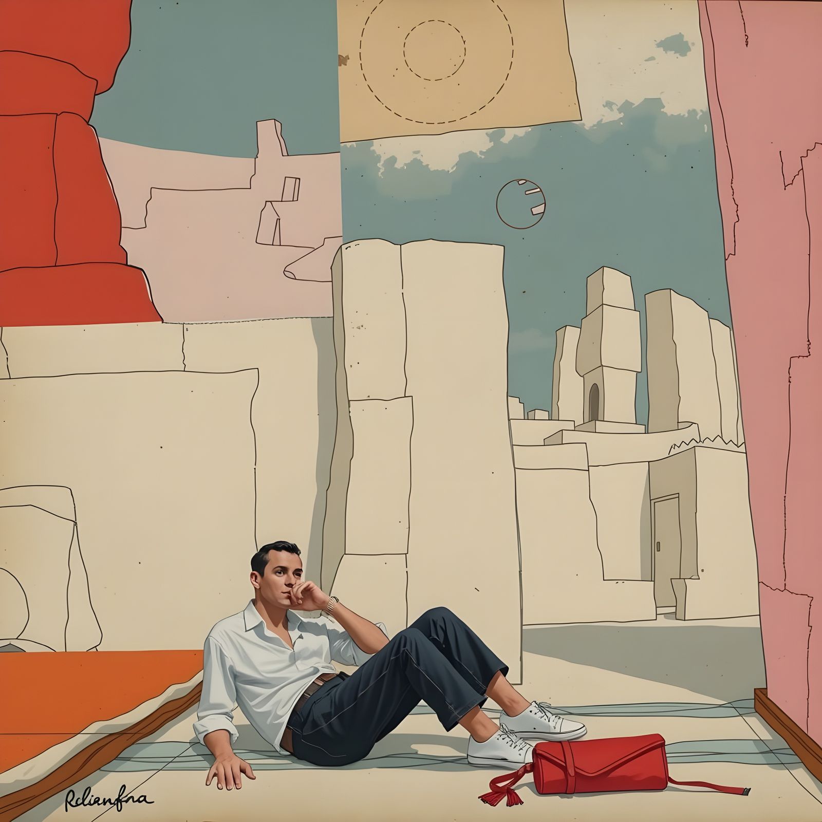 Man in Desert Wears Collage-Inspired High Fashion