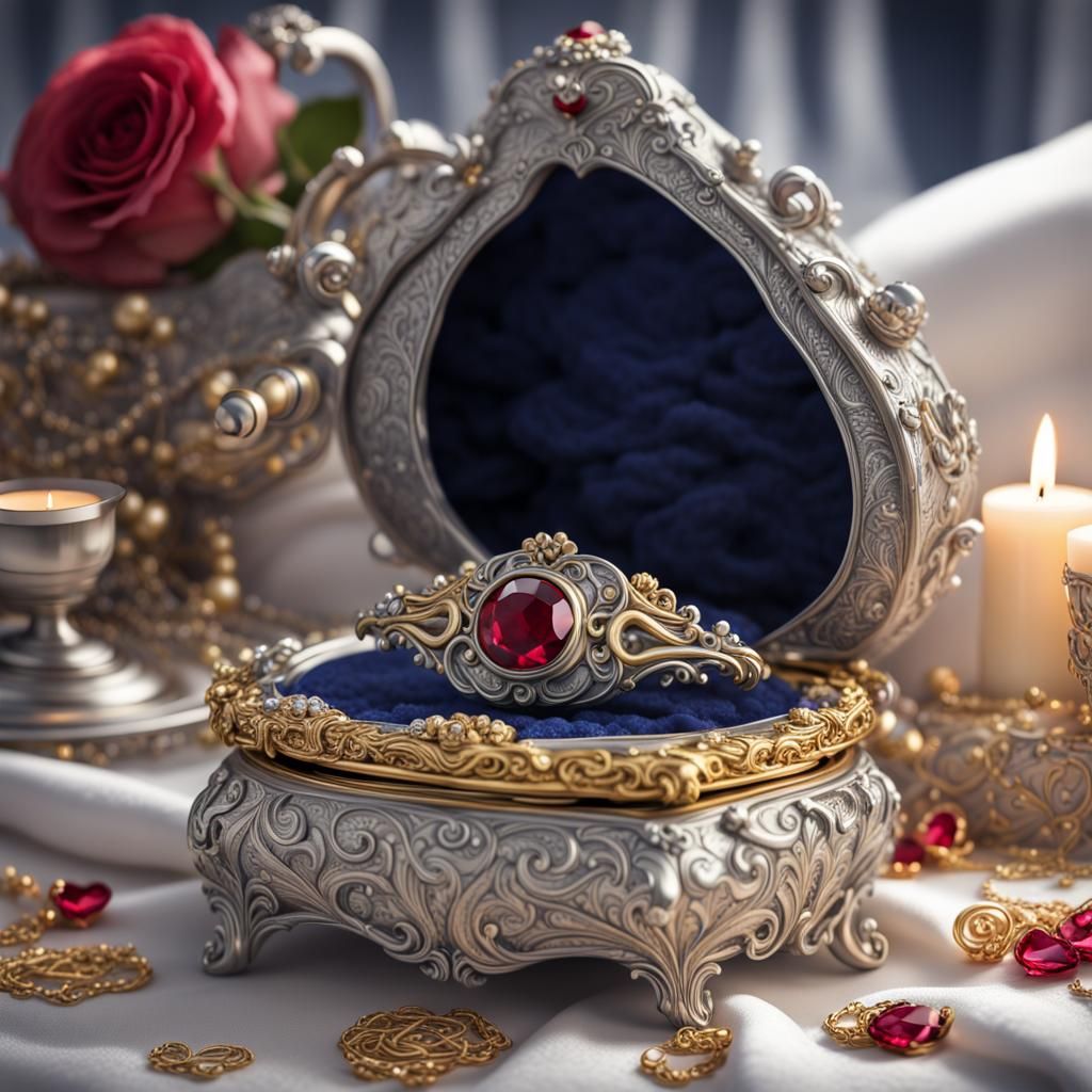 Baroque Box with Jeweled Watch Still Life