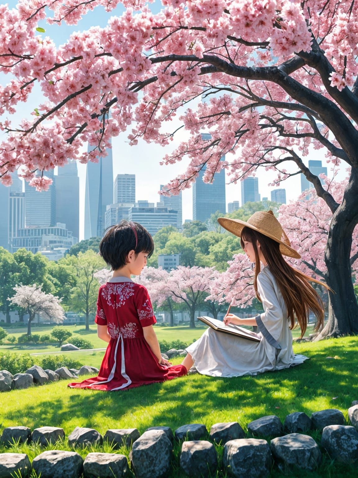 Lush Park with Cherry Blossoms: Anime Key Visual