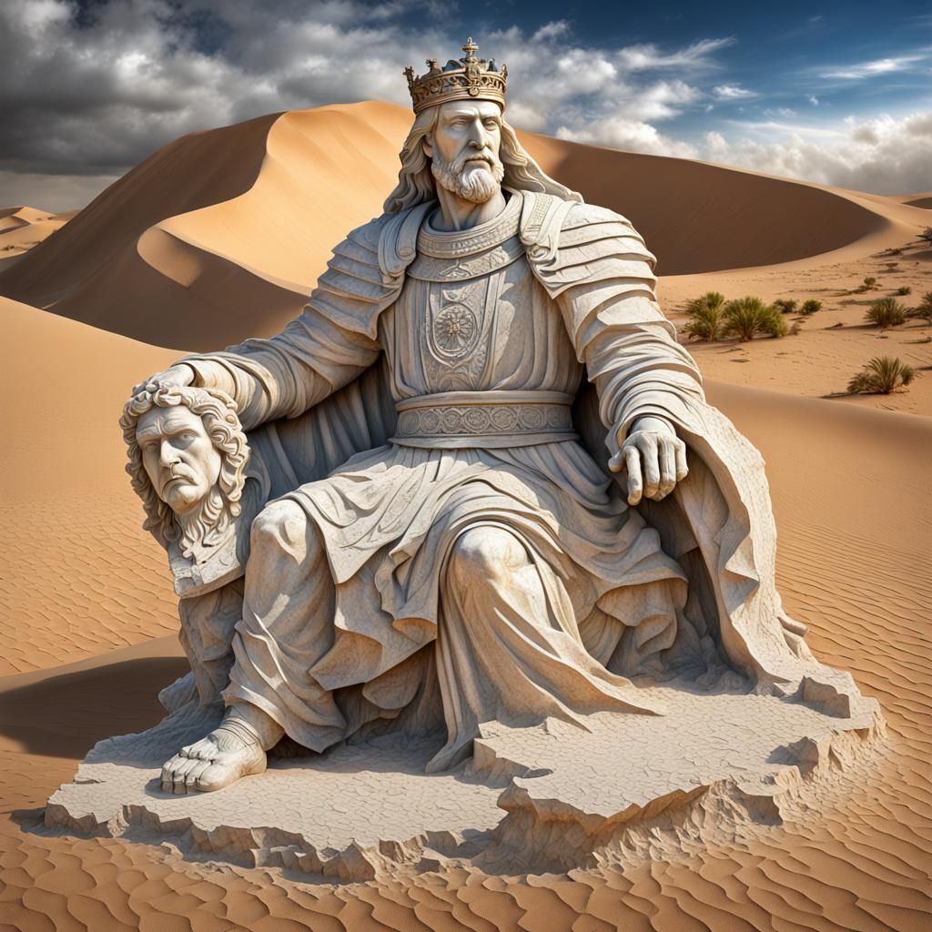 Shattered Marble Statue Emerges from Desert Sands