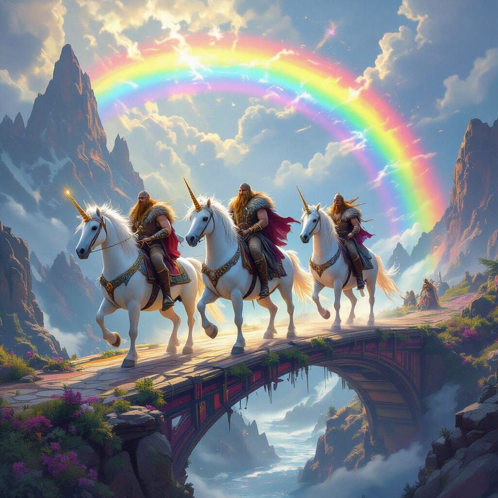 Vikings Ride Unicorns Over Rainbow Bridge