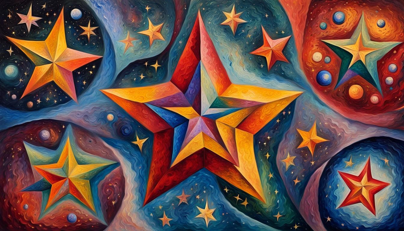 Cosmic Stars and Swirling Tubes in Impasto Style