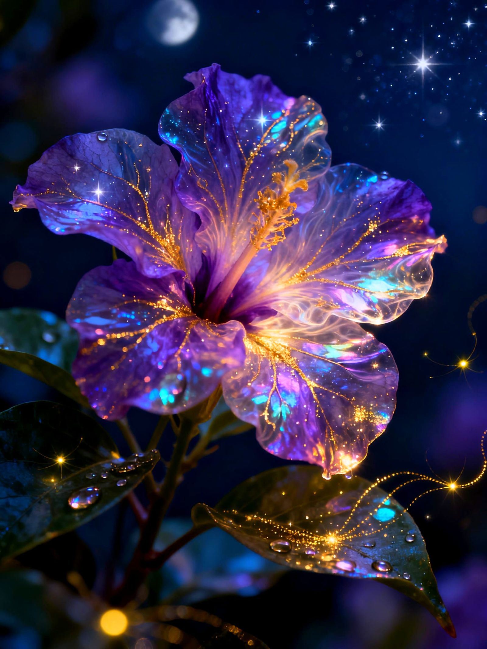 Luminous Holographic Bougainvillea in Midnight Glade