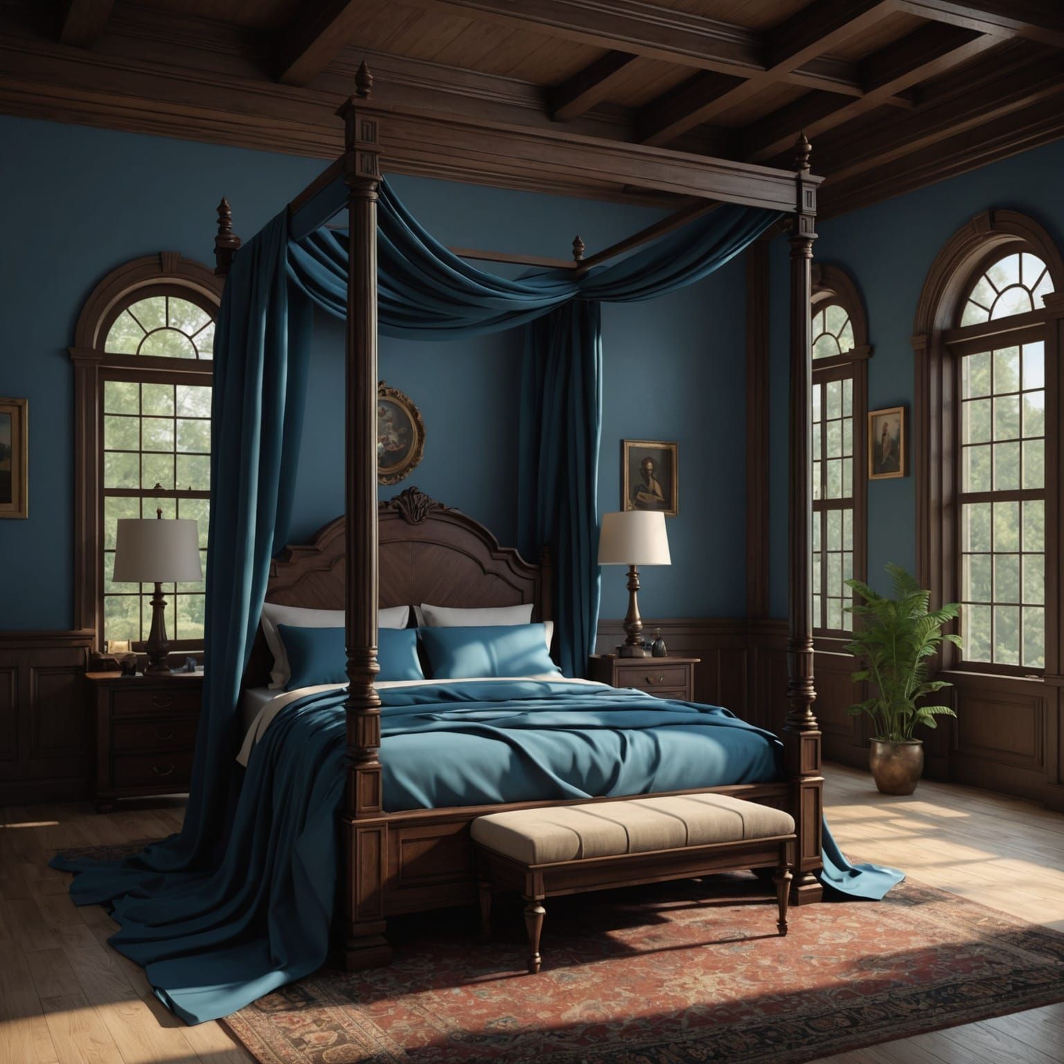 Luxurious Four Poster Bed in 3D Render