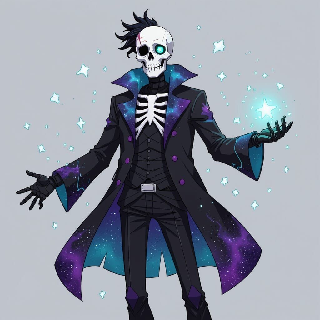 Lanky Sans with Nebula Coat in Anime Style