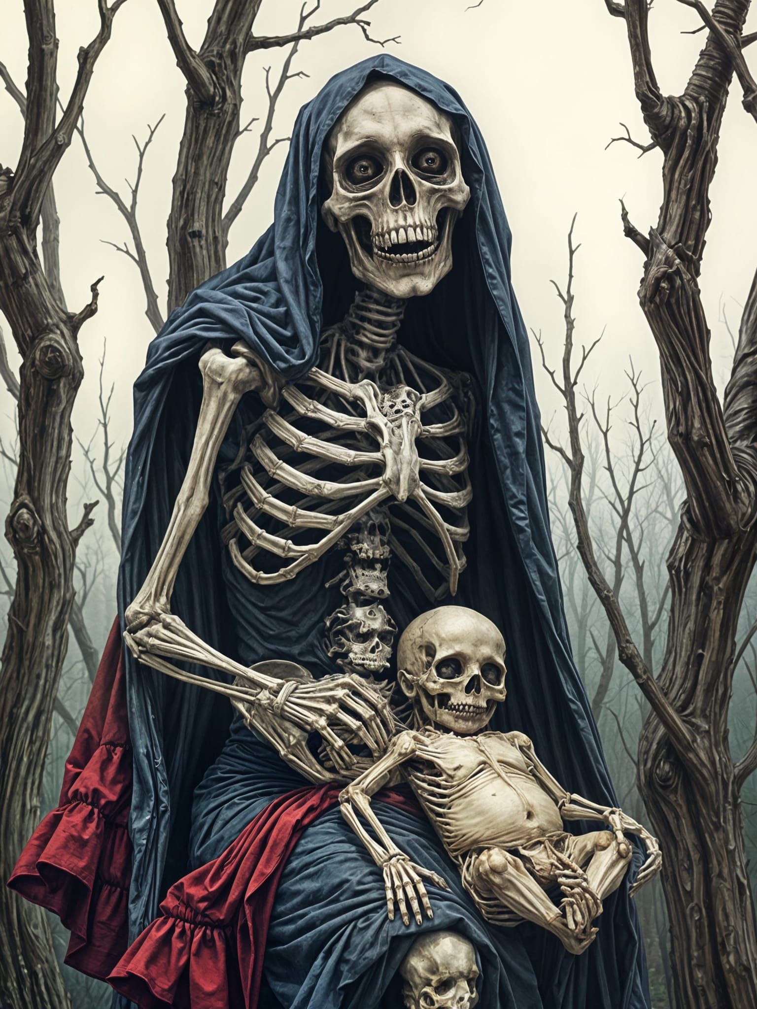 Decrepit Mother Holding Dead Child in Post-Apocalyptic Metal...