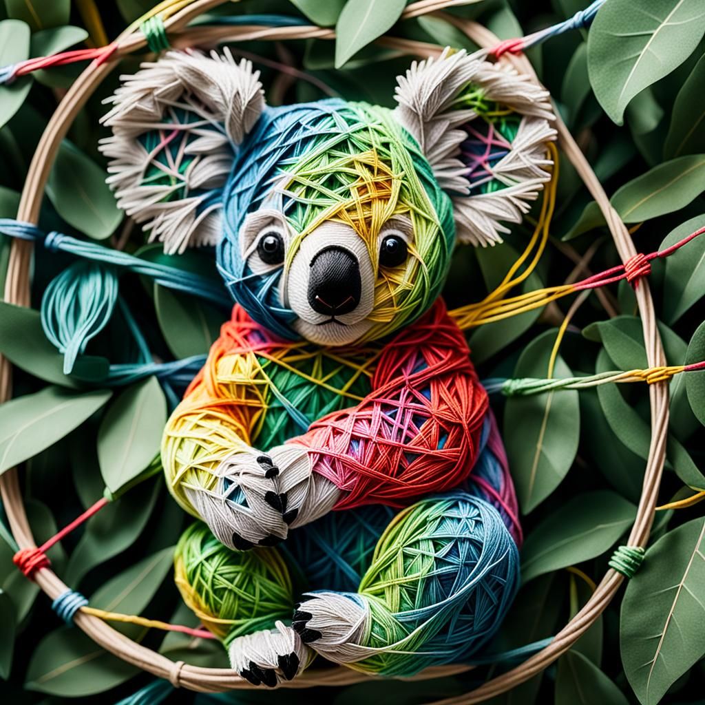 Colorful String Art Koala Bear Sculpture