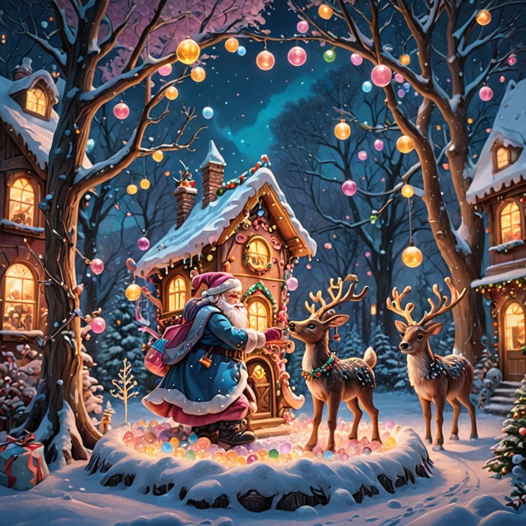 Whimsical Christmas Wonderland with Glass Santa and Furry Fr...