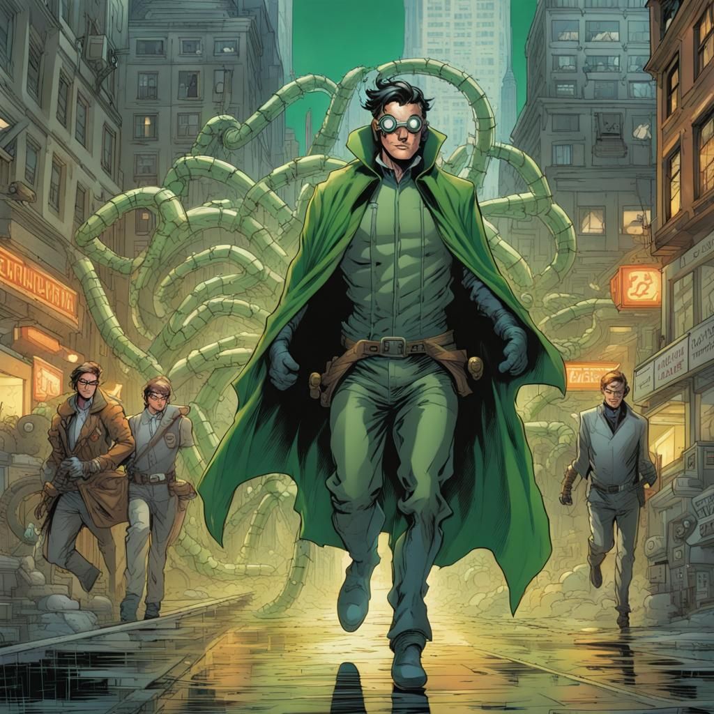 Villain with Mechanical Arms in Comic Book Art