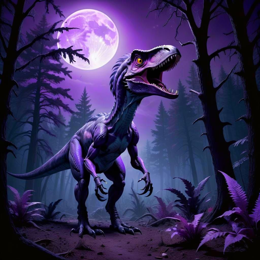 Gothic Utahraptor in Prehistoric Purple Forest
