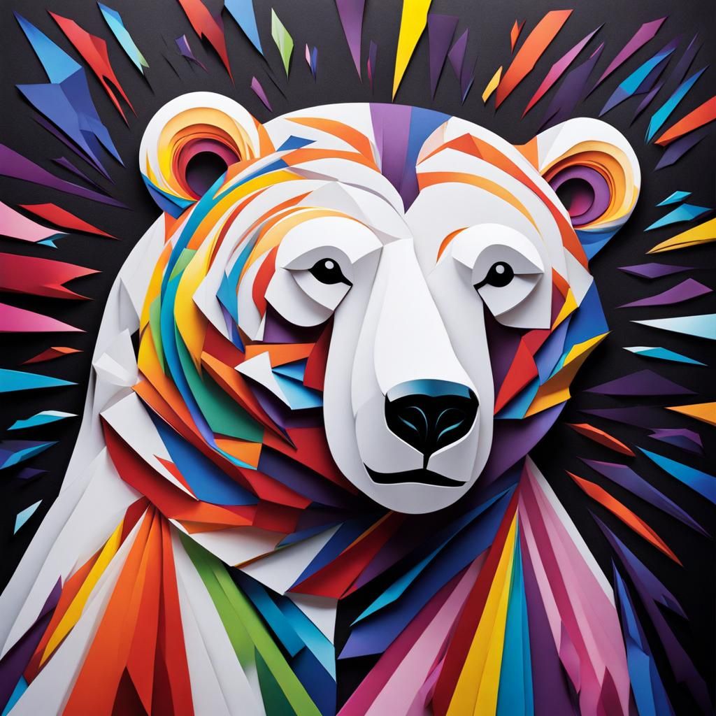 Colorful Paper Iris Polar Bear Graffiti Art