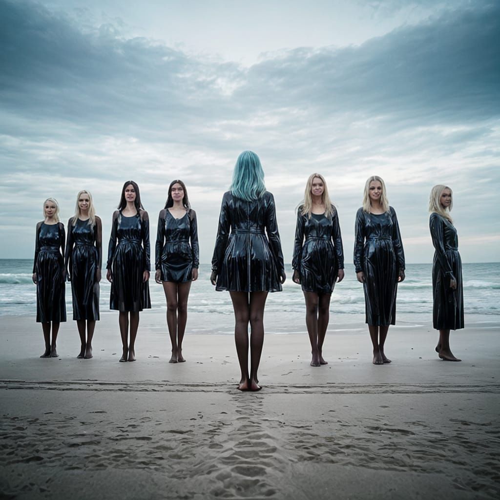 Eerie Beach Party at Dusk: Latex and Extreme Plastic Surgery