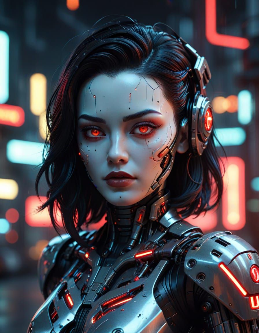 Cyberpunk Android Pinup: Hyperrealistic Sci-Fi Art