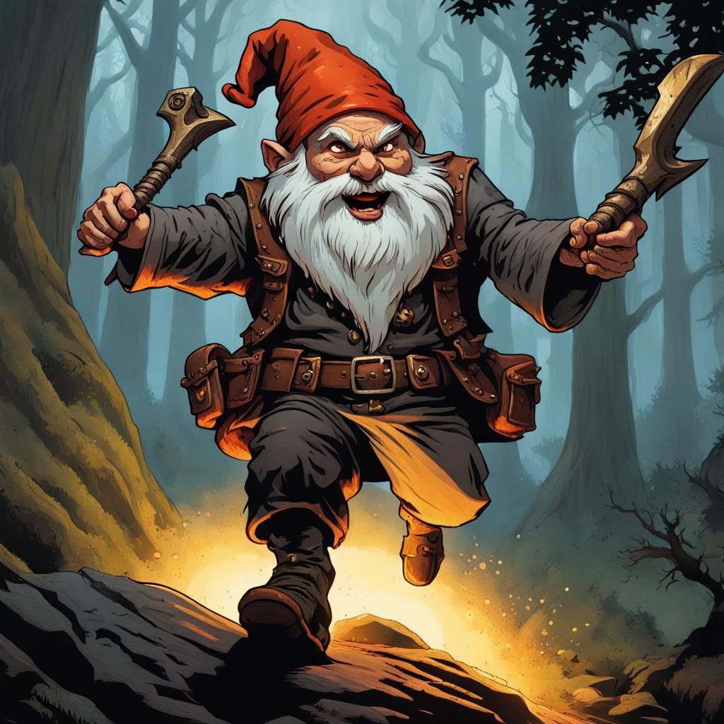 Sinister Gnome with Steampunk Crossbow in Dark Forest