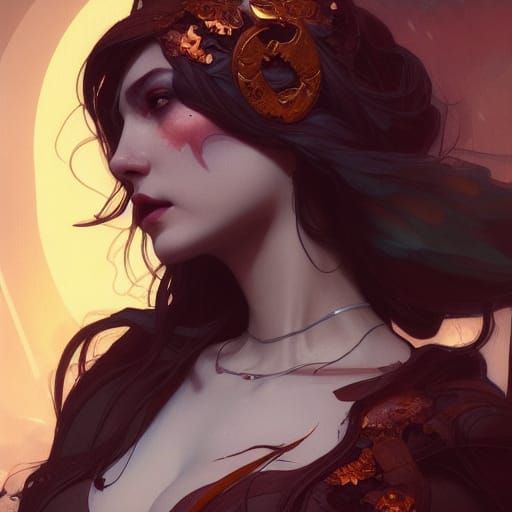 Lilith Demon Goddess Portrait in Art Nouveau Style