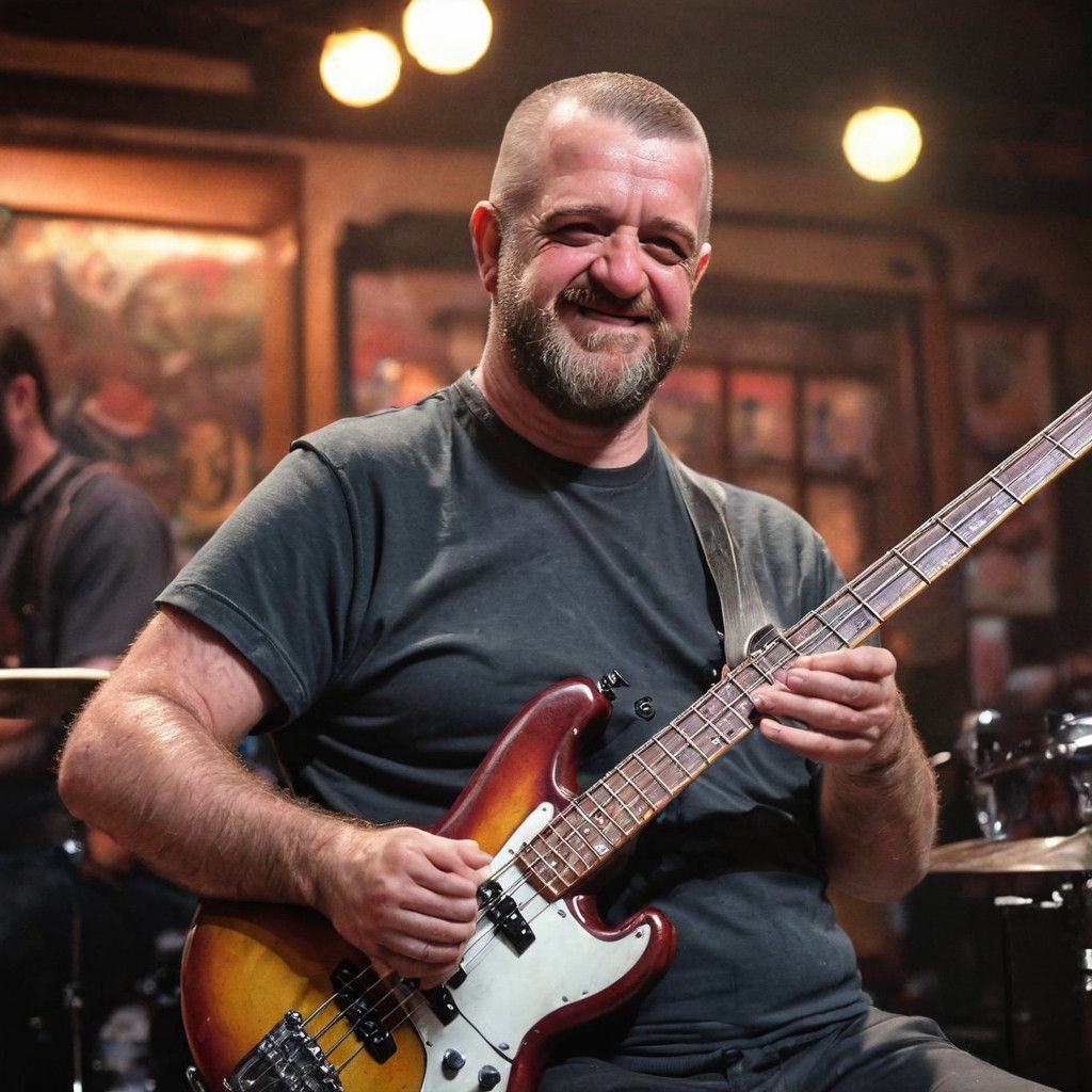 Funky Bass Player in a Smoky Café
