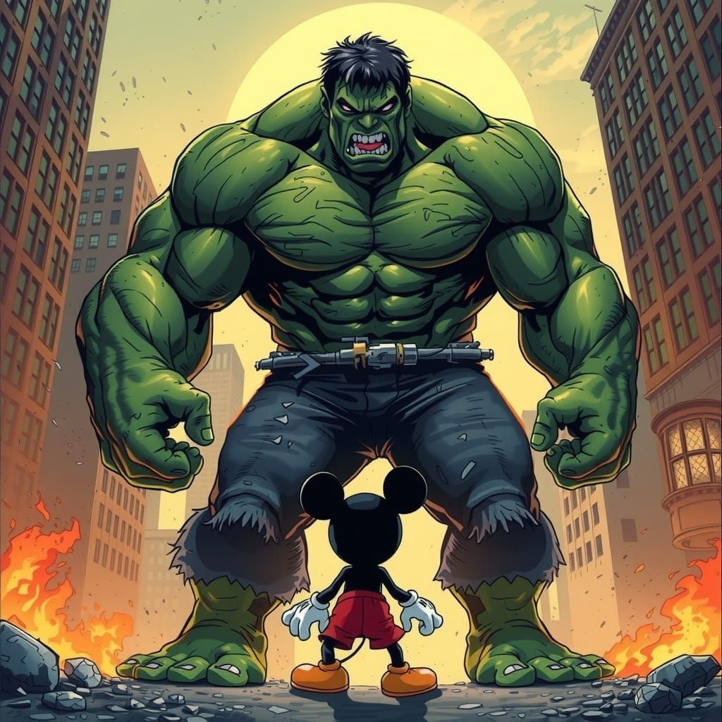 Hulk Confronts Mickey Mouse in Epic Comic Book Art