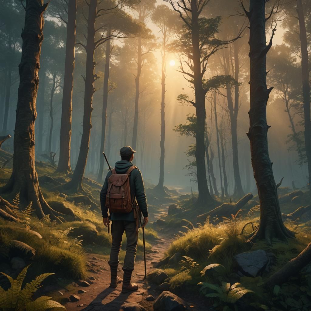 Mystical Forest Adventure in Neo-Impressionism