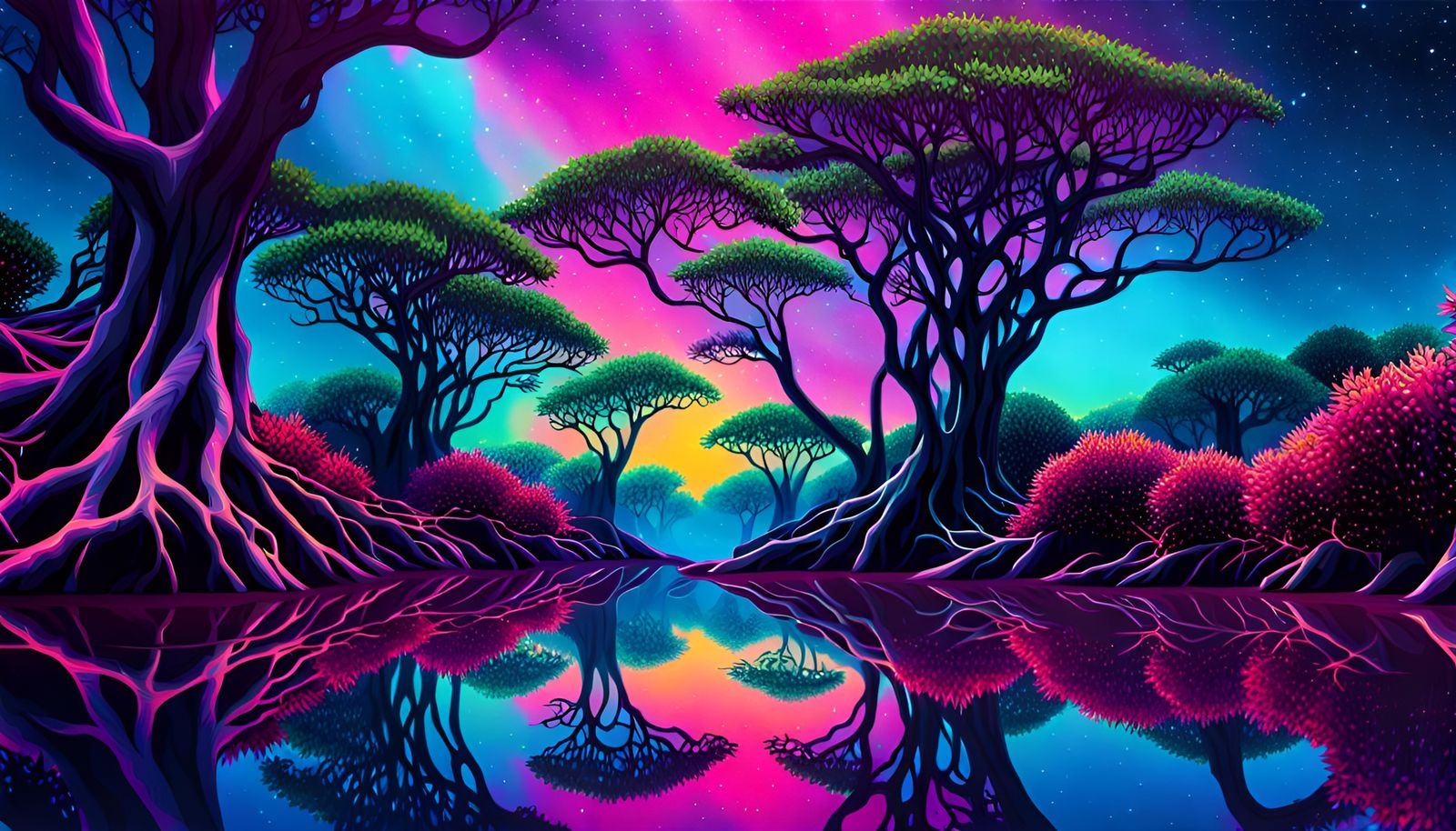 Psychedelic Mangrove in Vaporwave Style